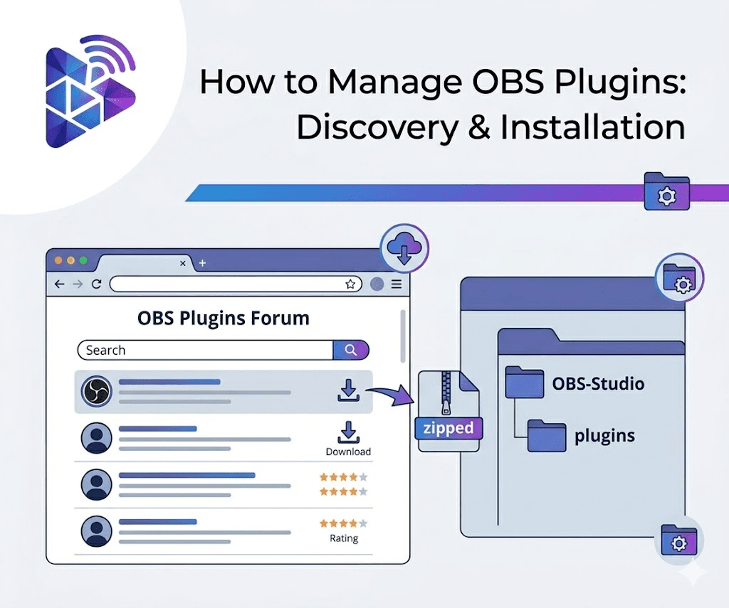 OBS plugin discovery view showing plugins listed in a managed installation workflow
