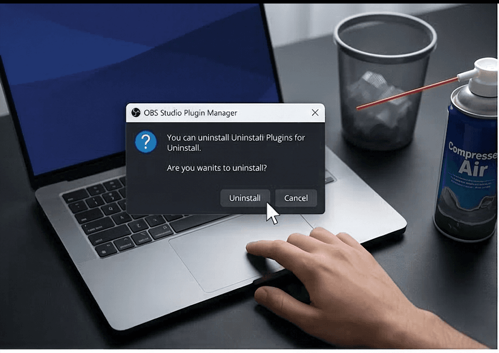 OBS plugin maintenance view showing plugin removal and cleanup workflow