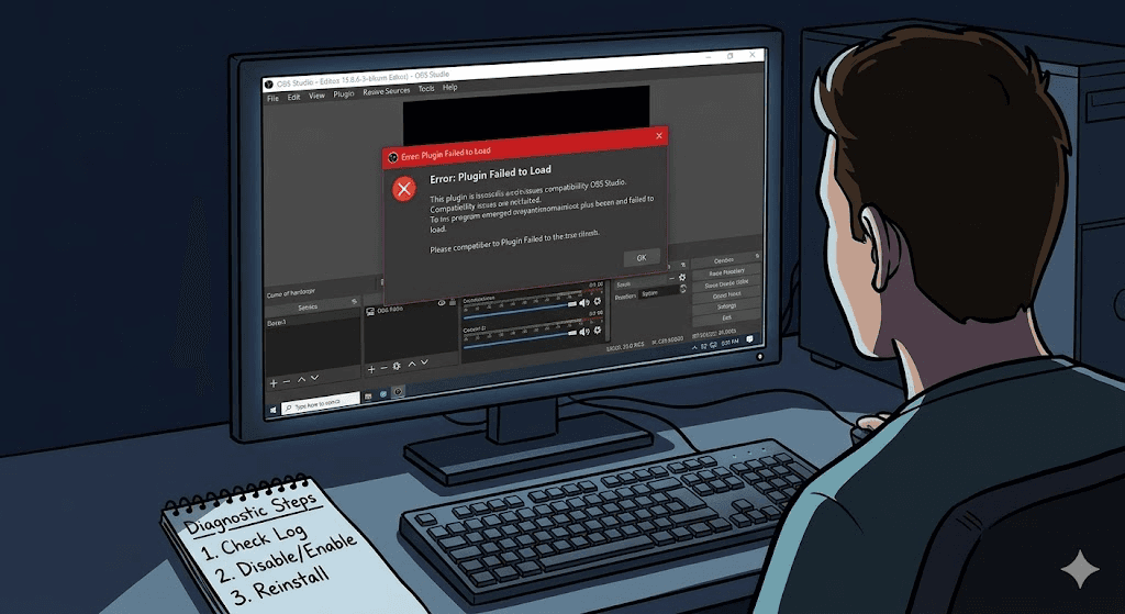 OBS plugin recovery workflow after an update caused a plugin to stop working