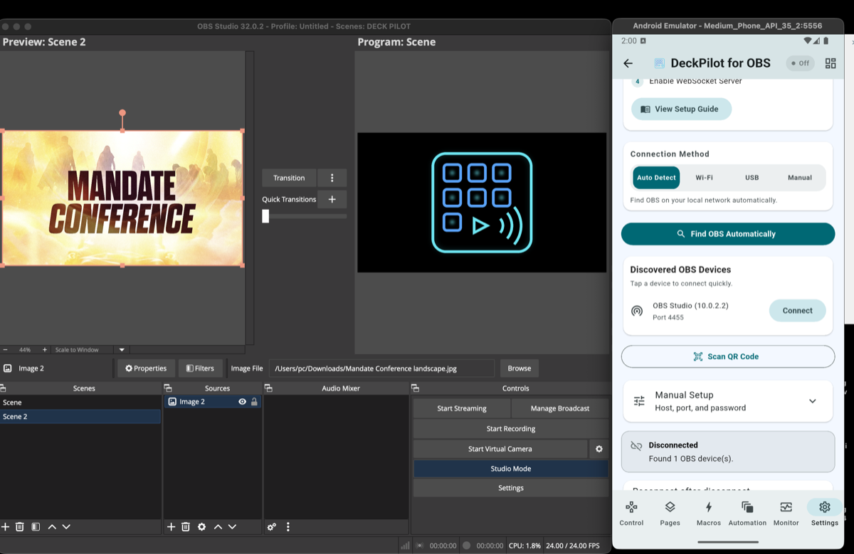 DeckPilot mobile controller interface for OBS Studio