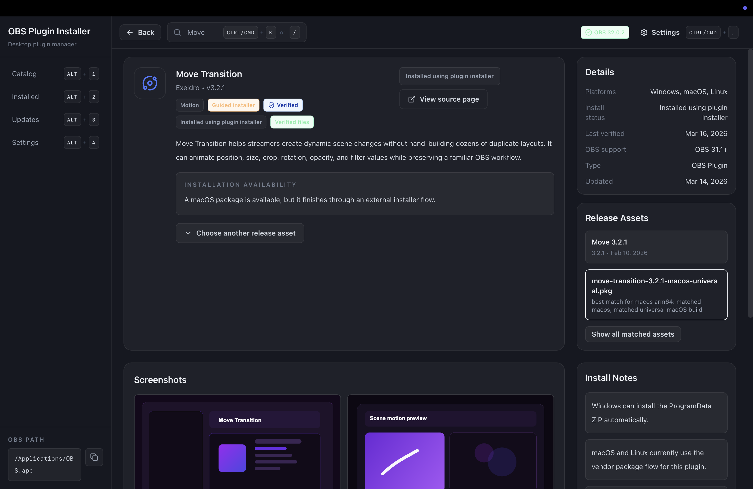 OBS Plugin Installer single plugin installation and compatibility view